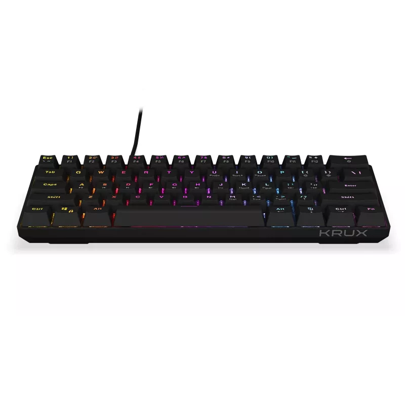 KRUX Qara 60% mehāniskā tastatūra Gateron Yellow RGB USB-C melna