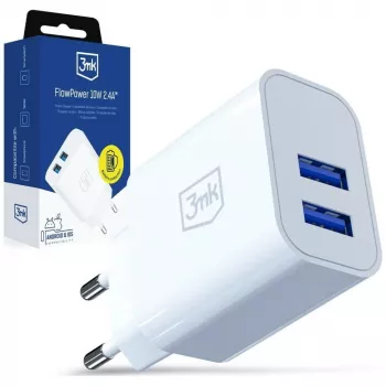 3MK Lādētājs 10W 2xUSB-A 2.4A FlowPower Balts