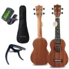MOZOS GECKO Soprano Ukulele komplekts - dabīgs koks, 12 stīgu, neilona stīgas, ietver somu, skaņotāju, plektrus, siksnu, rezerves stīgas, tīrīšanas drānu