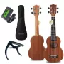 MOZOS GECKO Soprano Ukulele komplekts - dabīgs koks, 12 stīgu, neilona stīgas, ietver somu, skaņotāju, plektrus, siksnu, rezerves stīgas, tīrīšanas drānu