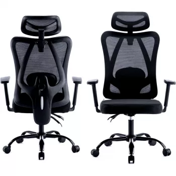 MOZOS ERGO-X Ergonomic Office Chair with Adjustable Lumbar Support and Headrest, Black