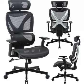 MOZOS ERGO-R Ergonomisks biroja krēsls ar sieta atzveltni, regulējamu jostas atbalstu, 120 kg ietilpību, melns