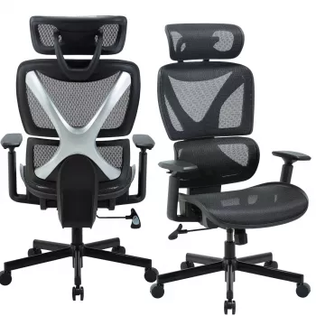 MOZOS ERGO-R Ergonomisks biroja krēsls ar sieta atzveltni, regulējamu jostas atbalstu, 120 kg ietilpību, melns