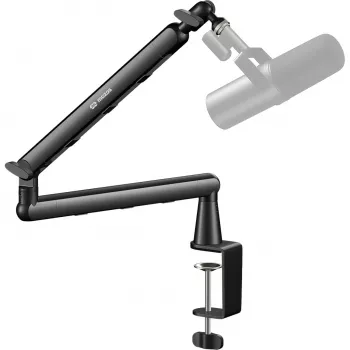MOZOS SB45 Desktop Microphone Arm Stand, Black, Steel, Desk Clamp, Double-Braced, Spring-Loaded, 80 cm Reach