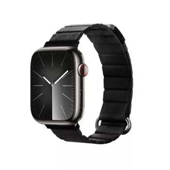 Crong Eclipse Īstas ādas magnētiskās cilpas pulksteņa siksniņa Apple Watch 44/45/46/49 mm (Melna)