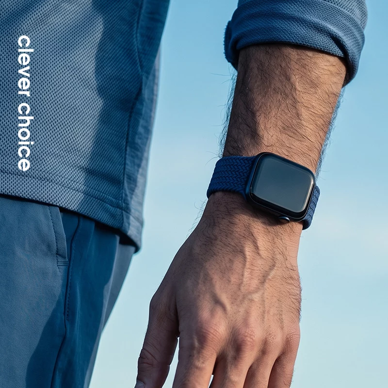 Crong Wave Band Braided Nylon Solo Loop Apple Watch 44/45/46/49 mm (Navy Blue)