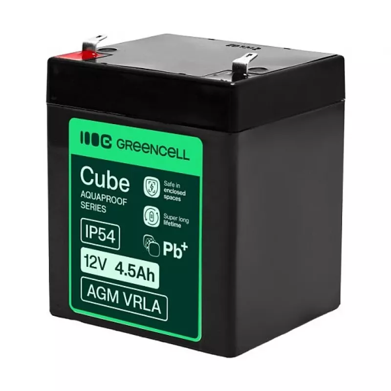 Greencell AGM VRLA 12V 4.5Ah Apkopes brīvs akumulators kases aparātiem, rotaļlietām, kamerām (90x70x106mm)