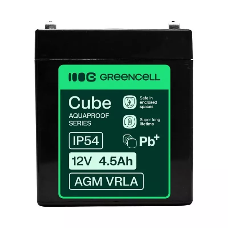 Greencell AGM VRLA 12V 4.5Ah Apkopes brīvs akumulators kases aparātiem, rotaļlietām, kamerām (90x70x106mm)