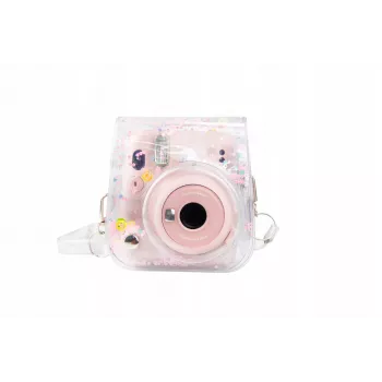 LOVEINSTANT Aizsargmaciņa Fujifilm Instax Mini 11 - Caurspīdīga ar Rozā Sequins