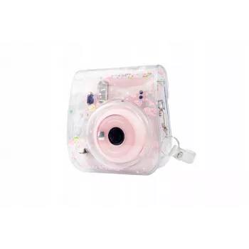LOVEINSTANT Aizsargmaciņa Fujifilm Instax Mini 11 - Caurspīdīga ar Rozā Sequins