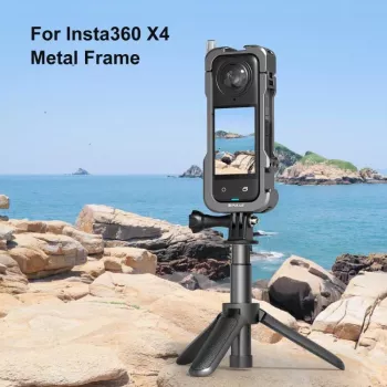 PULUZ rāmja stiprinājuma aizsargmaciņš ar 2x aukstās kurpes stiprinājumiem un objektīva vāciņu Insta360 X4 (PU981B)