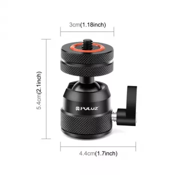 PULUZ Lodveida galva kamerai 3D 1/4 inch vītne 2x Cold Shoe ISO līdz 3kg PU1057B