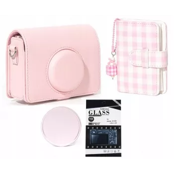 LOVEINSTANT 4-in-1 komplekts: maciņš, fotoalbums, LCD aizsargs, objektīva vāciņš Fujifilm Instax Mini Evo - Rozā