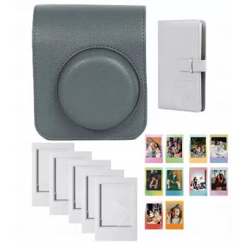 LOVEINSTANT 4-in-1 komplekts: Aizsargmaciņš, fotoalbums (96 fotogrāfijām), rāmji un uzlīmes Fujifilm Instax Mini 41 - Pelēks