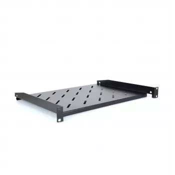RACKTEL RL-PD600S 1U 19 collu priekšējā montāžas plaukta kronšteins, 600 mm dziļums, 20 kg kravnesība, melns (RAL 9005)