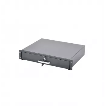 RACKTEL RL-SZ2U 2U Rack Drawer - 19-inch Steel Shelf with Key Lock, Black (RAL 9005)
