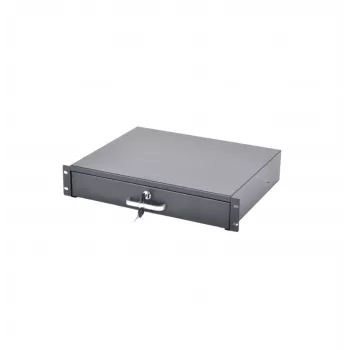 RACKTEL RL-SZ2U 2U Rack Drawer - 19-inch Steel Shelf with Key Lock, Black (RAL 9005)