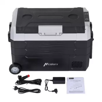 HCALORY D55M+ Auto dzesētājs ar Bluetooth, 55L, kompresors, -20°C līdz +20°C, DC 12V/24V, AC 100-240V, Melns