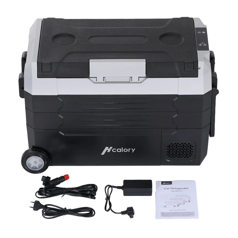 HCALORY D55M+ Auto dzesētājs ar Bluetooth, 55L, kompresors, -20°C līdz +20°C, DC 12V/24V, AC 100-240V, Melns