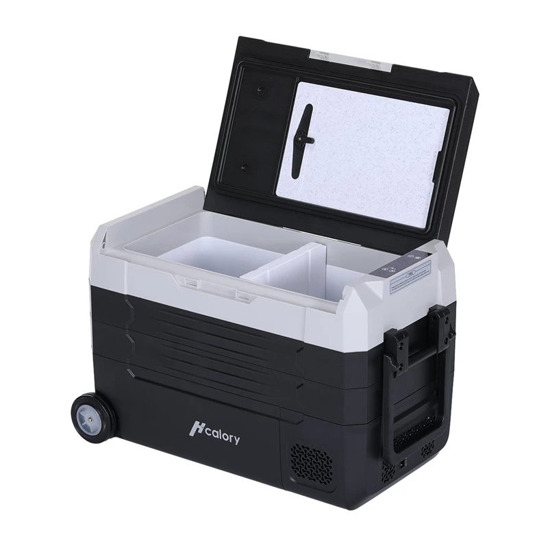 HCALORY D55M+ Auto dzesētājs ar Bluetooth, 55L, kompresors, -20°C līdz +20°C, DC 12V/24V, AC 100-240V, Melns