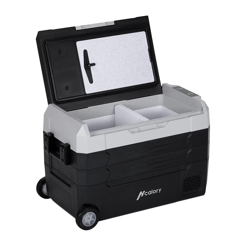 HCALORY D55M+ Auto dzesētājs ar Bluetooth, 55L, kompresors, -20°C līdz +20°C, DC 12V/24V, AC 100-240V, Melns