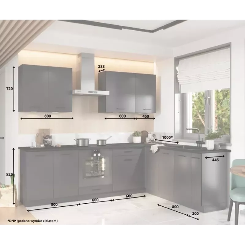 STOLKAR Cosmo Design ANIKA Graphite/Graphite 2.0/2.6 Virtuves mēbeļu komplekts