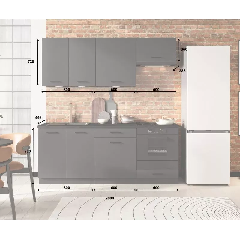 STOLKAR Cosmo Design ANIKA Graphite/Graphite 2.0 Kitchen Furniture Set - 6 Pieces