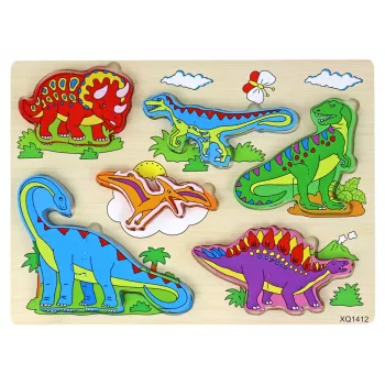LEAN TOYS Koka 3D Puzle Bērniem Loģikas Spēle Dinozauri Puzle 11 Gabali