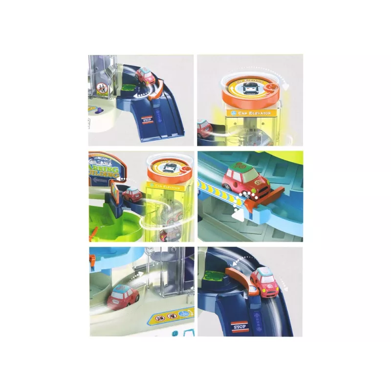 LEAN TOYS Interaktīvā daudzstāvu autostāvvieta automašīnām ar gaismām un skaņām