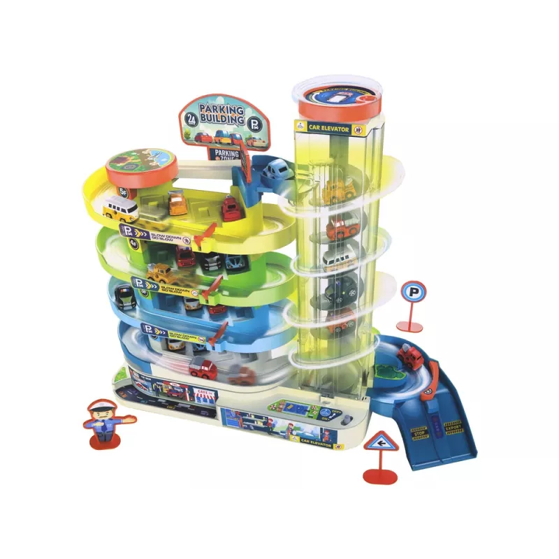 LEAN TOYS Interaktīvā daudzstāvu autostāvvieta automašīnām ar gaismām un skaņām