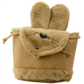 LEAN Bērnu mugursoma ar plīša ausīm, regulējamām siksnām, bēša, 22cm, 4L