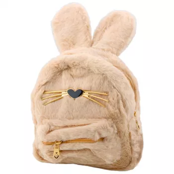 LEAN Bērnu mugursoma pūkains plīša zaķis ar ausīm, degunu un ūsām, bēšā krāsā, 3L, 22cm