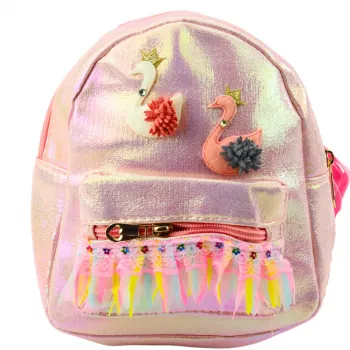 LEAN TOYS Bērnu mugursoma Gulbji Mežģīņu Dekorācijas Rozā 22cm 2.8L