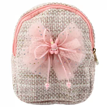 LEAN Bērnu mugursoma ar pīto bantīti un zaķi, rozā, 21cm, 2L