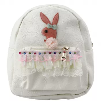 LEAN Children's Backpack Embossed Rabbit Ruffle Cream 20cm 2.5L