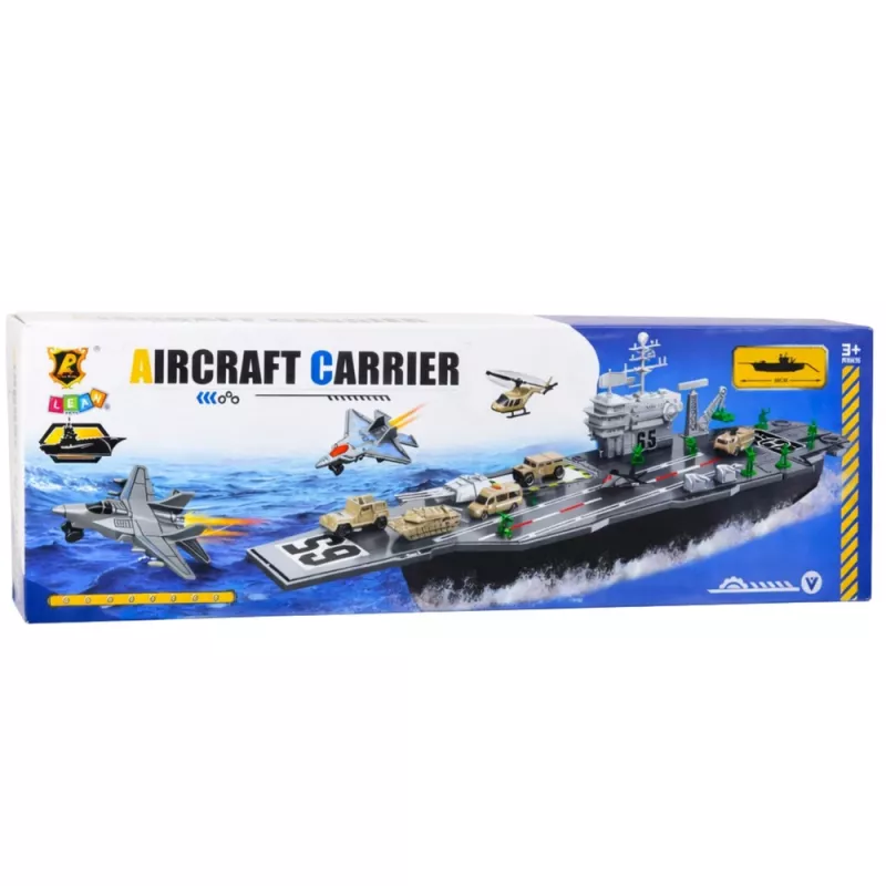 LEAN TOYS Liels militārais gaisa kuģu bāzes kuģis ar iznīcinātājiem, tankiem un transportlīdzekļiem 70cm