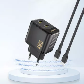 Dudao A28PEU GaN 45W PD 2xUSB-C sienas lādētājs melns