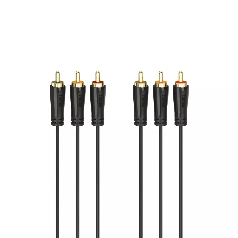 HAMA 3x RCA uz 3x RCA Audio/Video kabelis 3m, apzeltīti savienotāji