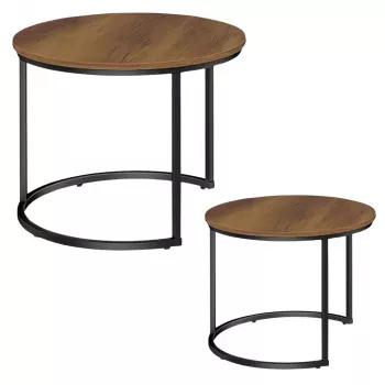 LEAN 2-in-1 apaļo kafijas galdiņu komplekts vintage dabīgā kokā 70x50cm 45x44cm