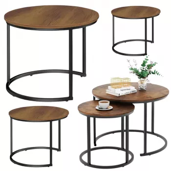 LEAN 3-in-1 apaļo kafijas galdiņu komplekts vintage dabīgā koka krāsā 51cm 40cm 30cm