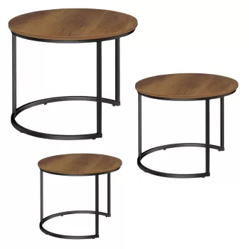 LEAN 3-in-1 apaļo kafijas galdiņu komplekts vintage dabīgā koka krāsā 51cm 40cm 30cm