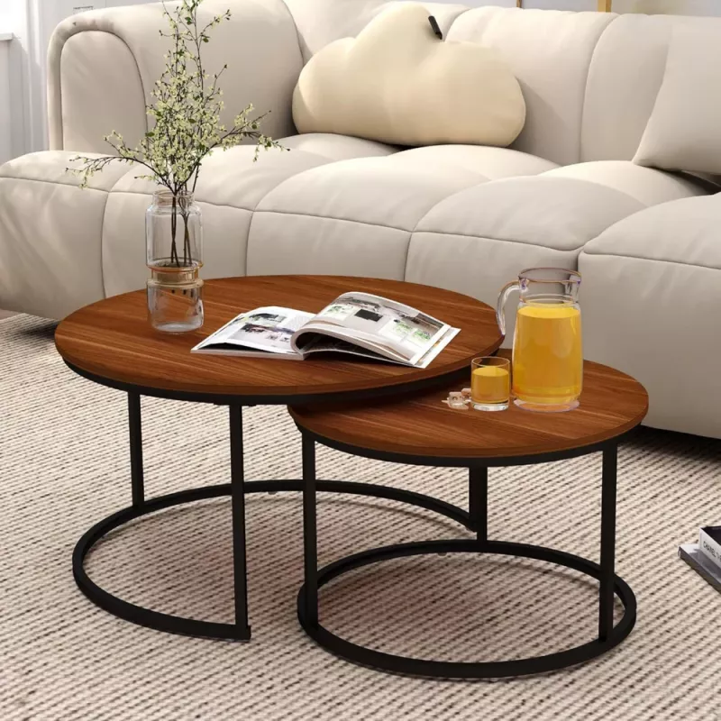 LEAN 3-in-1 apaļo kafijas galdiņu komplekts vintage dabīgā koka krāsā 51cm 40cm 30cm
