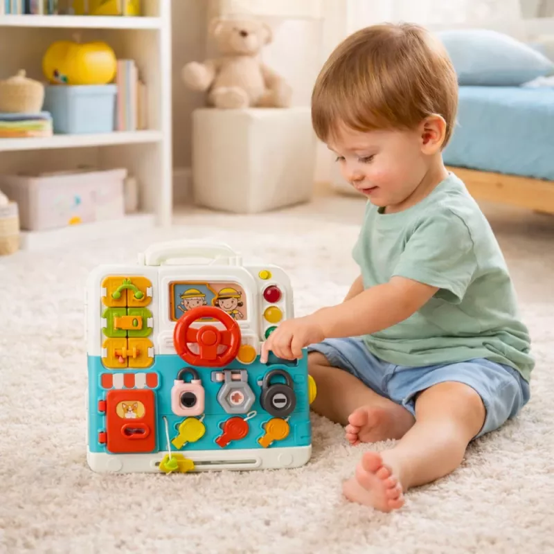 LEAN TOYS Interaktīvā grāmata Izglītojoša manipulāciju tāfele Gaismas Skaņas 16 gab.