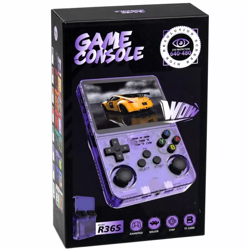 LEAN TOYS Mini R36S pārnēsājamā retro spēļu konsole, 21 000 IPS, 3,5 collas, violeta