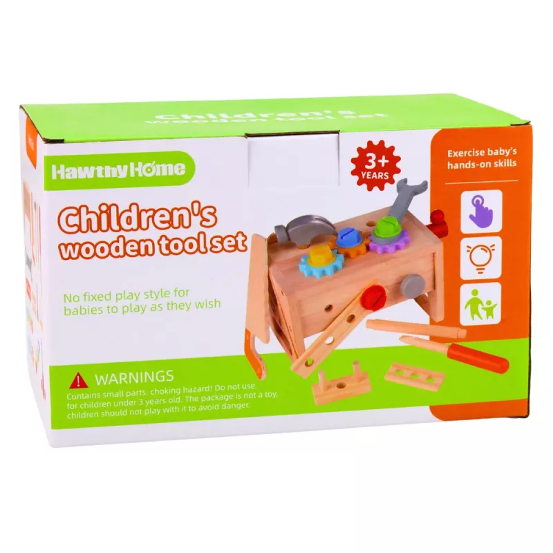LEAN TOYS Koka instrumentu komplekts bērniem ar zobratiem un uzgriežņiem - 25 daļas, FSC koks, 3+ gadi