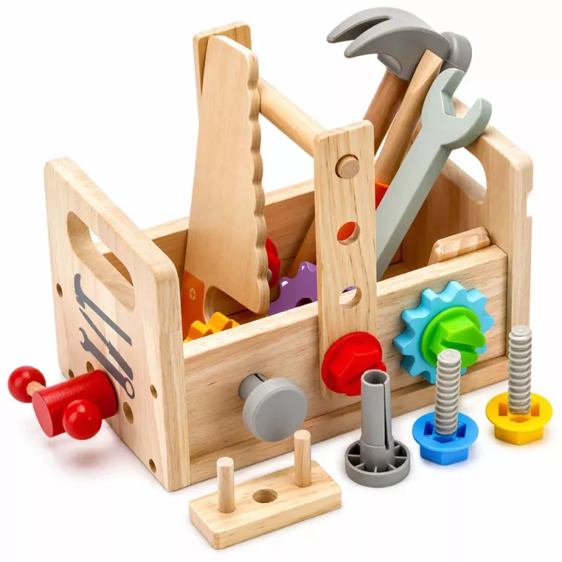 LEAN TOYS Koka instrumentu komplekts bērniem ar zobratiem un uzgriežņiem - 25 daļas, FSC koks, 3+ gadi