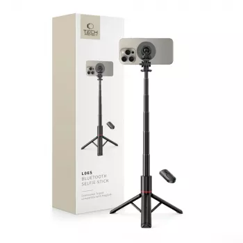 Tech-Protect L06S Selfie Stick Tripod ar LED gaismu un Bluetooth tālvadību, melns