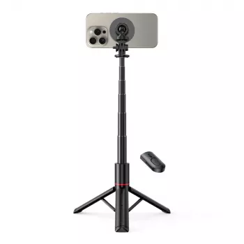 Tech-Protect L06S Selfie Stick Tripod ar LED gaismu un Bluetooth tālvadību, melns