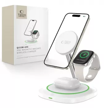 Tech-Protect QI15W-A46 3IN1 MagSafe bezvadu uzlādes stacija balta