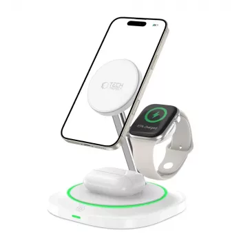 Tech-Protect QI15W-A46 3IN1 MagSafe bezvadu uzlādes stacija balta